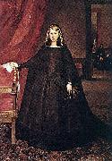 The sitter is Margaret of Spain, first wife of Leopold I, Holy Roman Emperor, wearing mourning dress for her father, Philip IV of Spain, with children Juan Bautista del Mazo